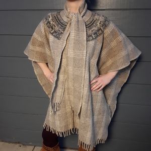 100% Wool Poncho Cardigan Throw Blanket Native
